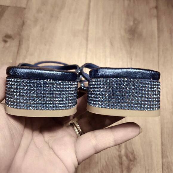 Jeffrey Campbell Sparkly Rhinestone   Kitten Heel Shoes Blue Size 6.5 - Picture 9 of 12